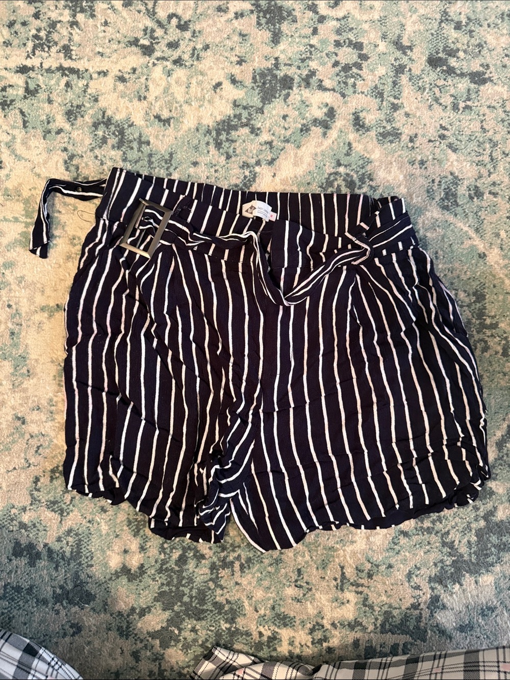 Women's Navy and White Striped Tie-Waist Shorts